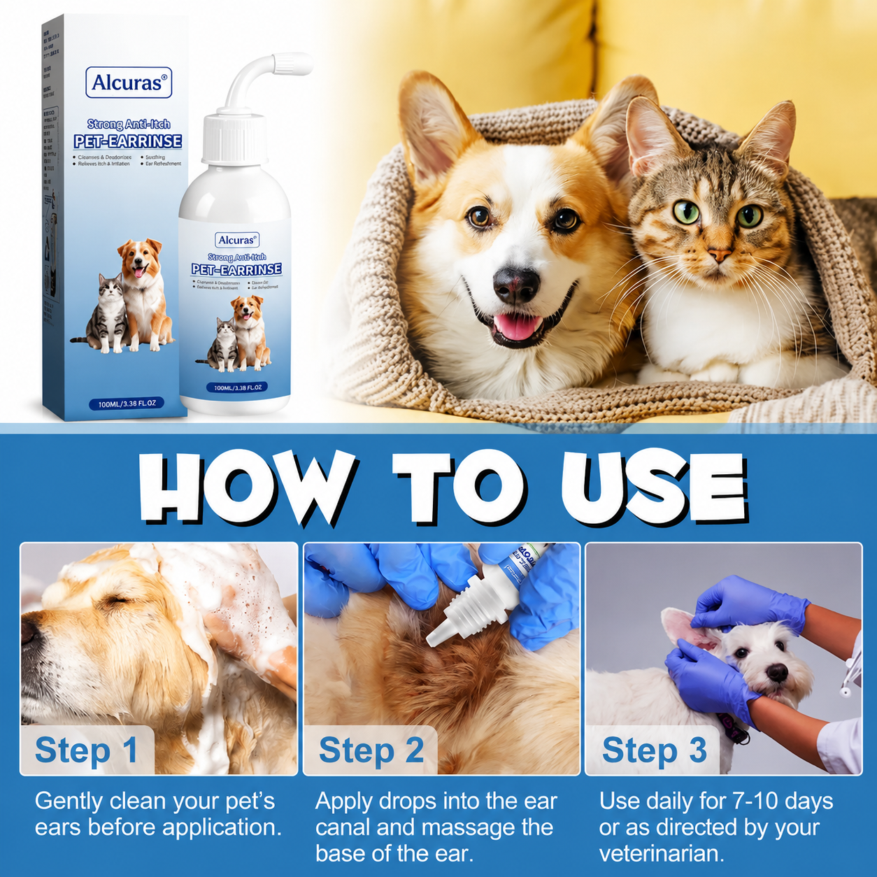 Gentle Pet Ear Wash | Odor-Free Cleaning for Dogs & Cats🌿